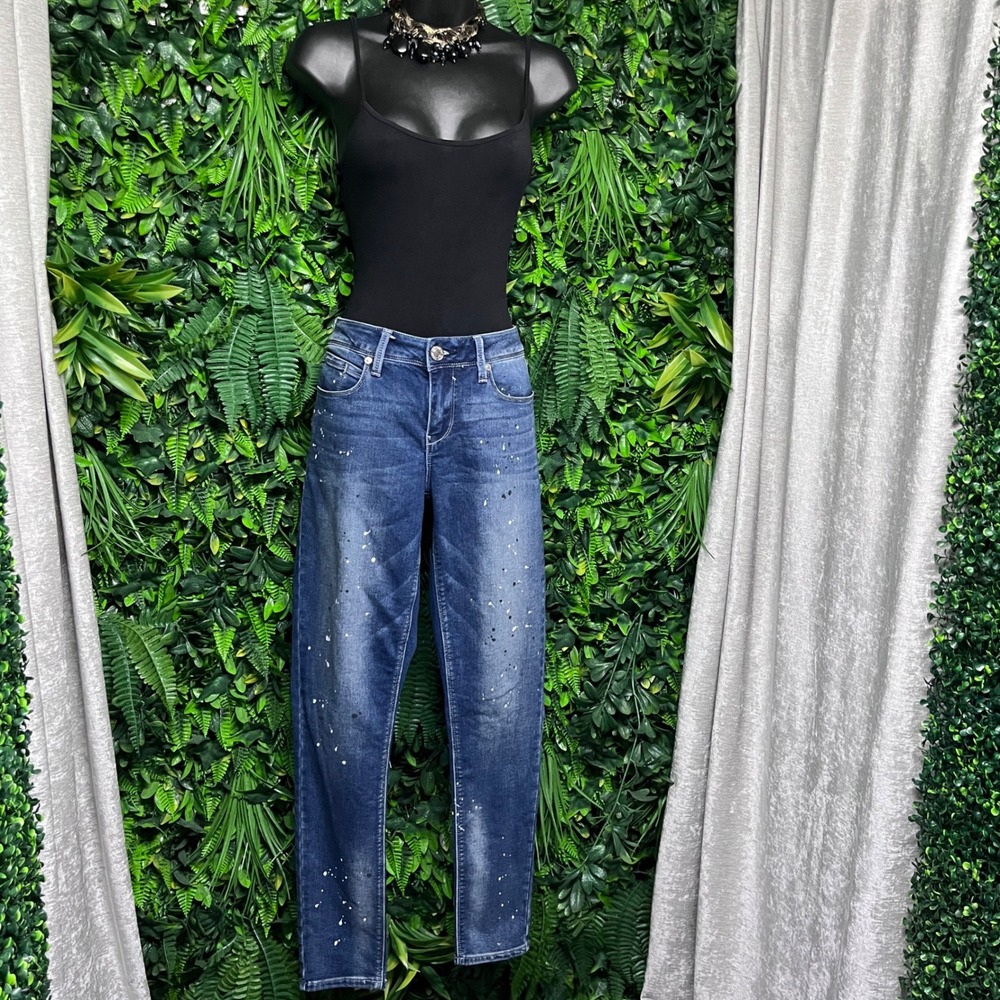 Seven7 Jeans Pants Size 8 Blue Paint Splatter Dark Wash Skinny Stretch 3645‎ - Picture 3 of 11